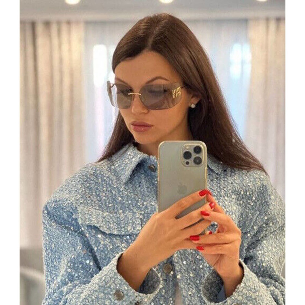 Miu Miu Sunglasses MU 54YS Gold Light Grey Blue 5AK3/0B Logo Women AUTHENTIC